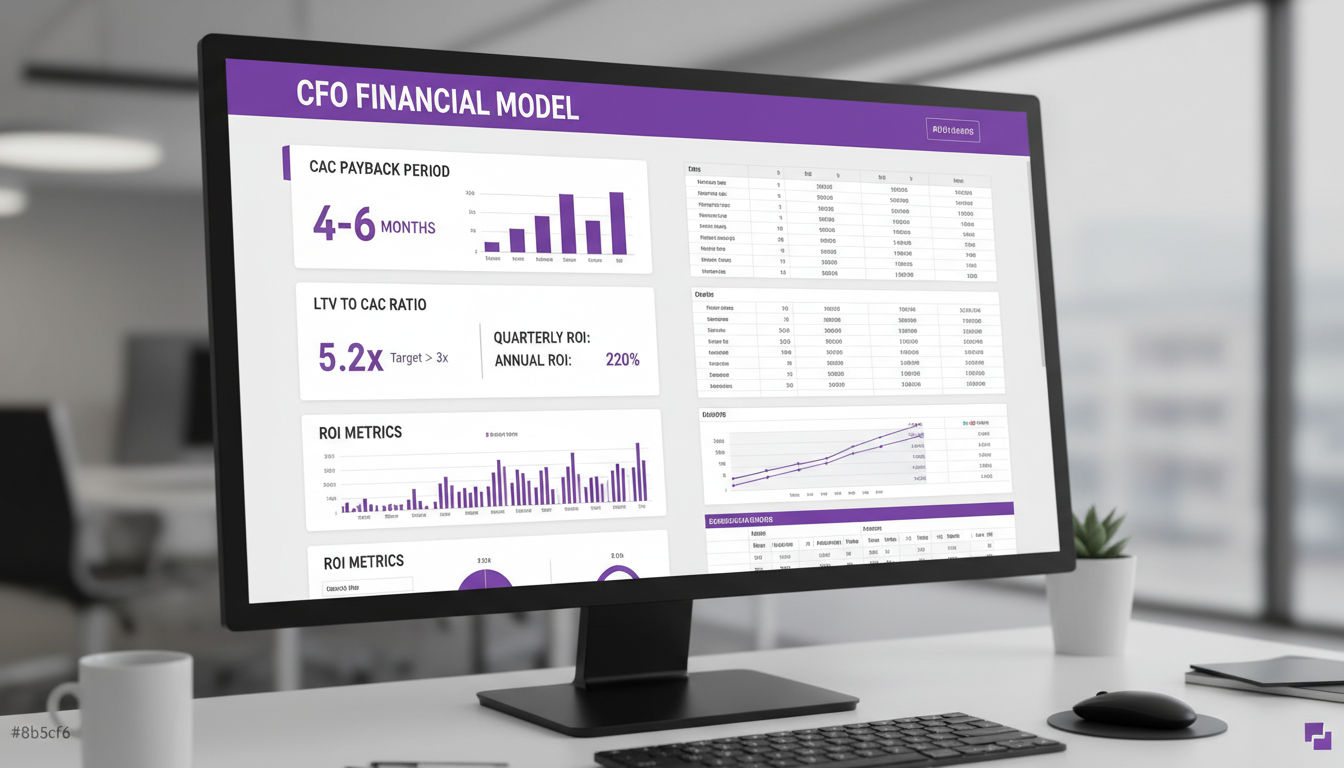 Financial model showing CAC payback and ROI calculations