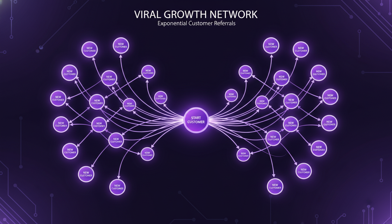 Viral referral network showing exponential customer acquisition