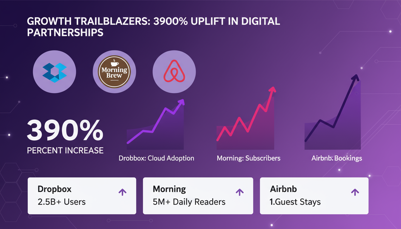Successful referral marketing case studies showing Dropbox, Morning Brew, and Airbnb growth metrics