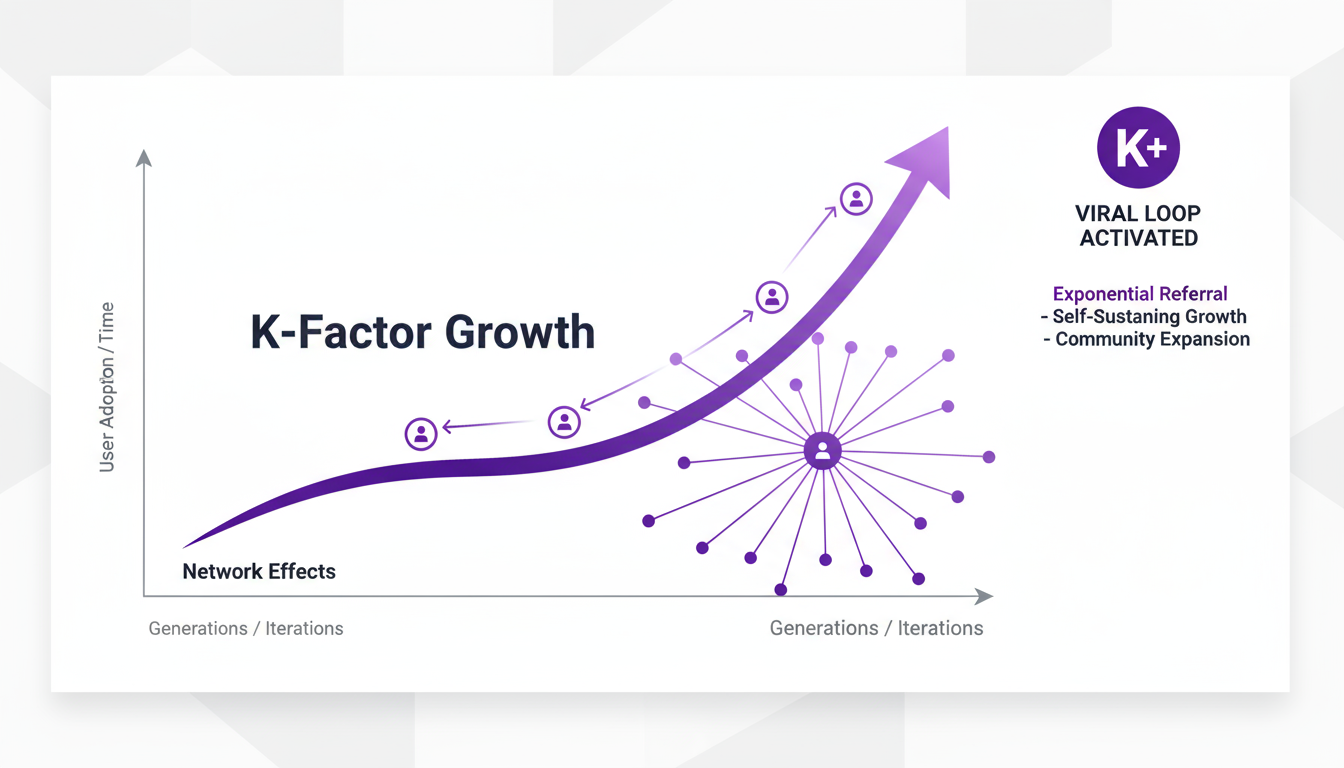 Viral K-factor growth chart showing exponential network effects